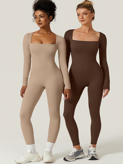 Stretch Bodycon Jumpsuit voor Dames met Lange Mouwen en Flared Pijpen