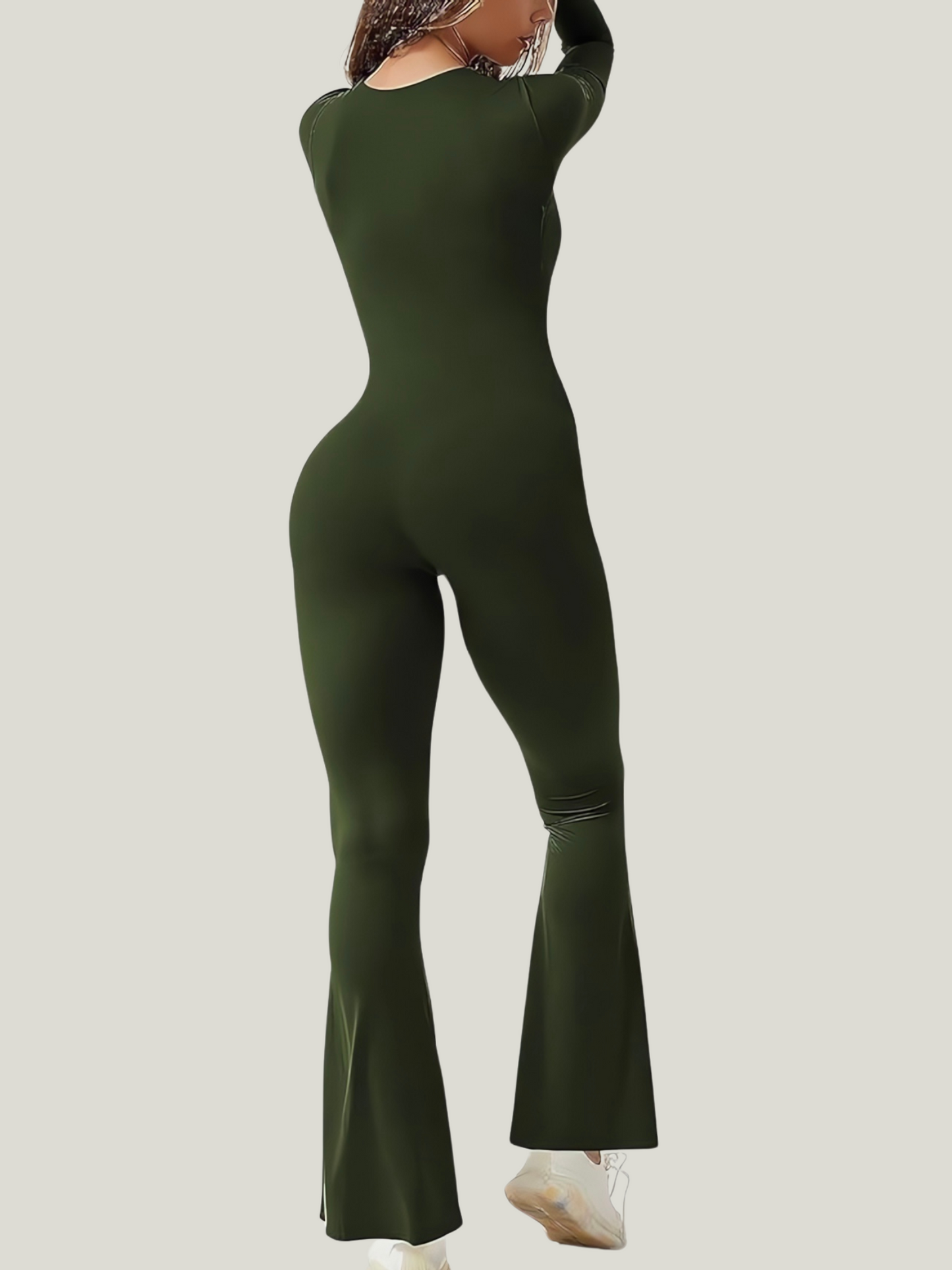 Stretch Bodycon Jumpsuit voor Dames met Lange Mouwen en Flared Pijpen