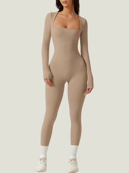 Stretch Bodycon Jumpsuit voor Dames met Lange Mouwen en Flared Pijpen